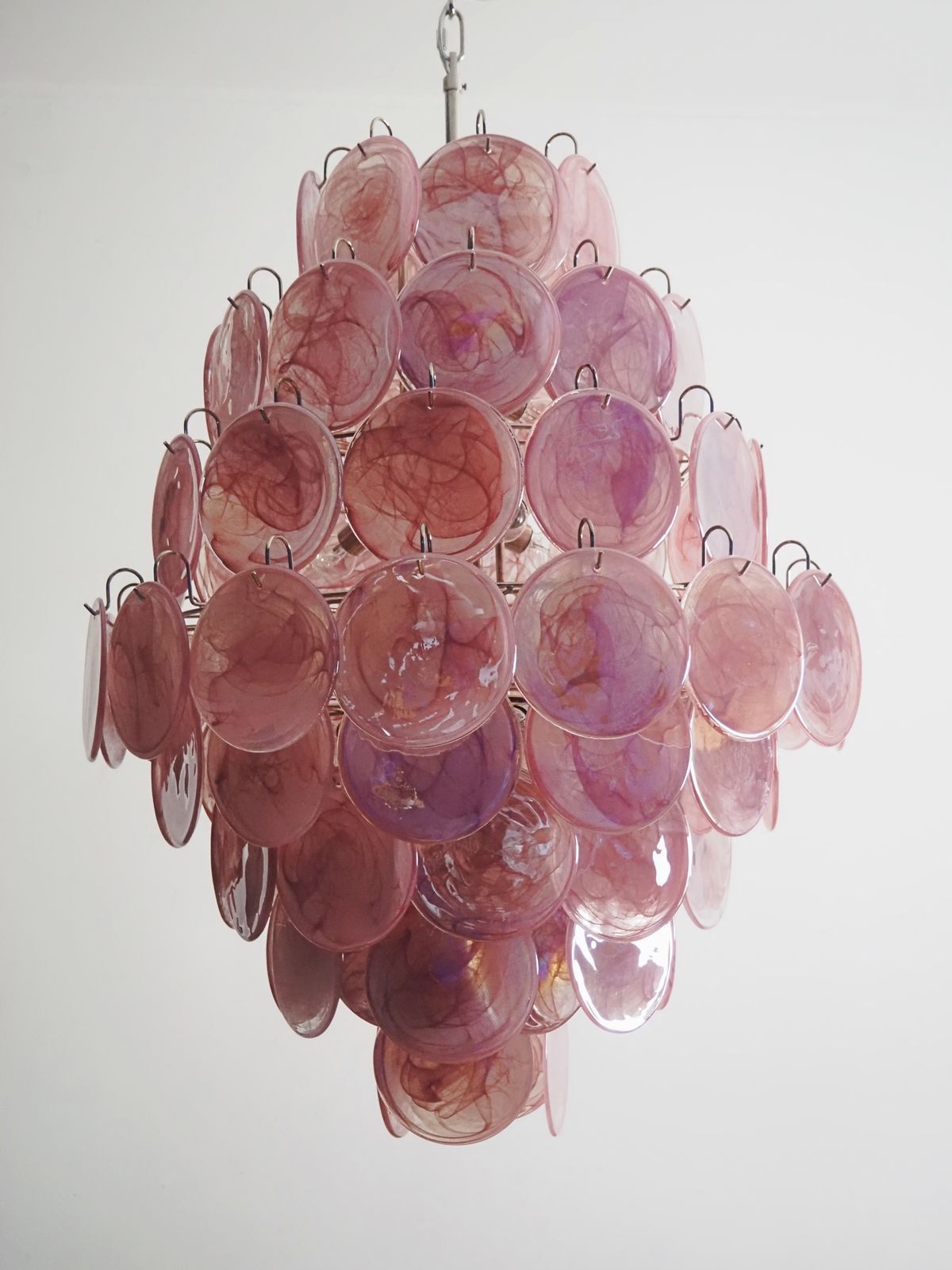 Huge Vintage Italian Murano Chandelier   87 Pink Alabaster Disks photo vinterior