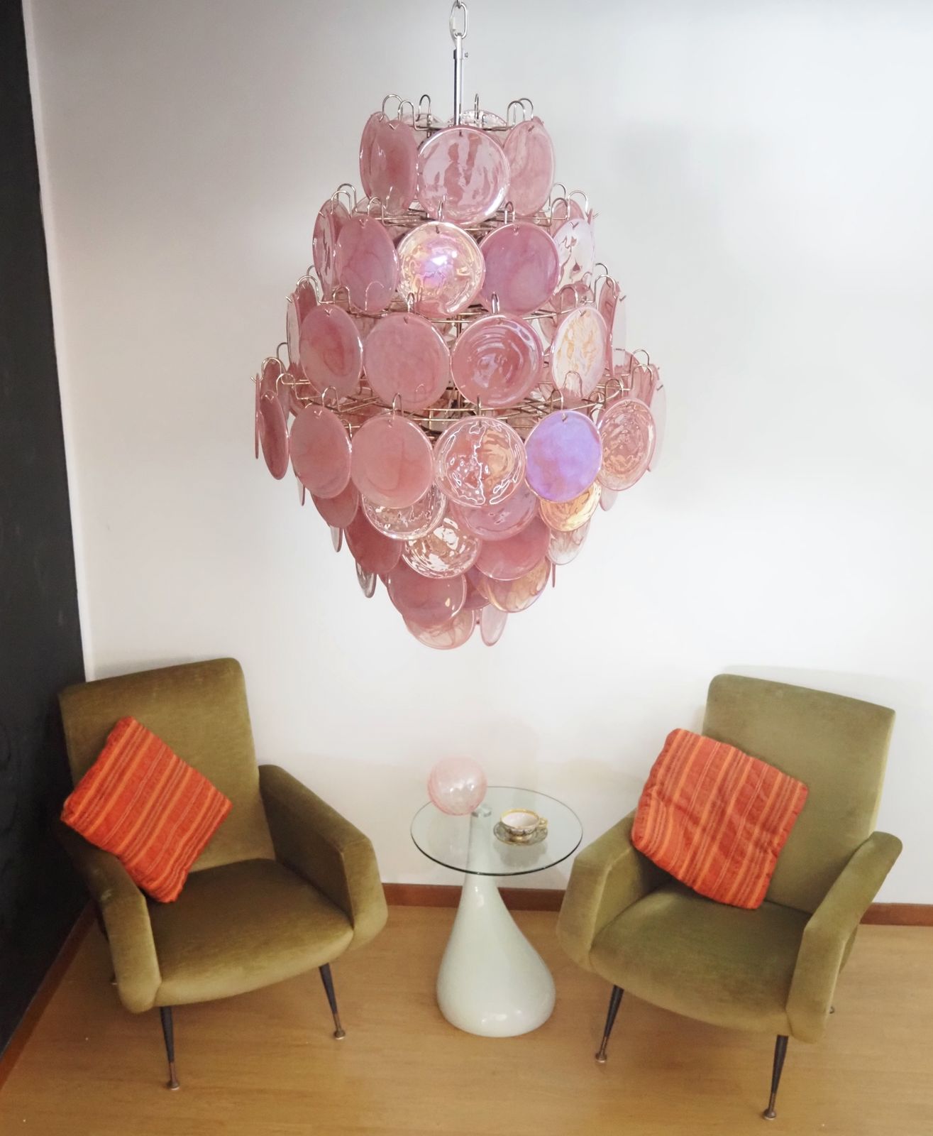 2190.0 Huge Vintage Italian Murano Chandelier   87 Pink Alabaster Disks photo