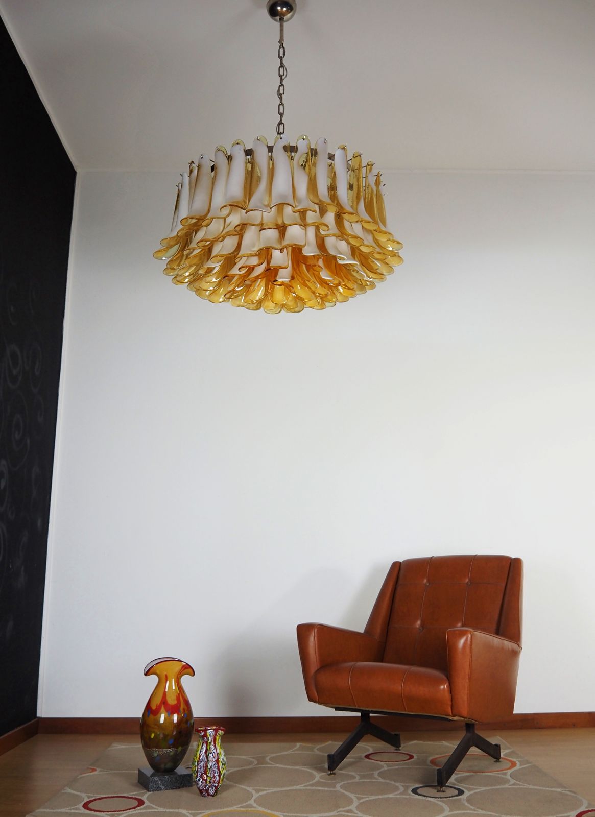 Lighting Large Murano Glass Chandelier  101 Caramel Lattimo Glass Petal photo