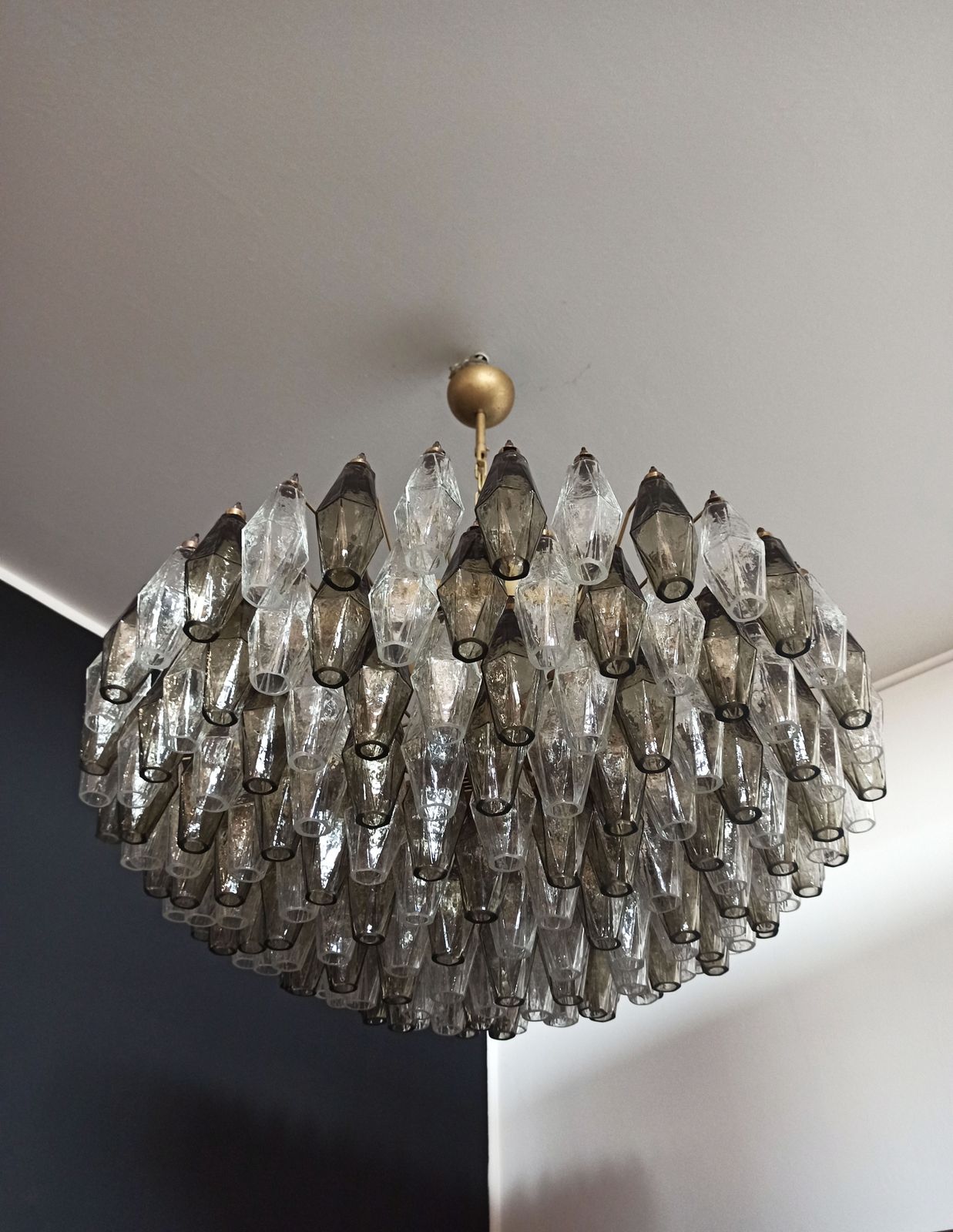 Amazing Murano Glass Candelier   185 Poliedri Clear And Smoked photo Lighting