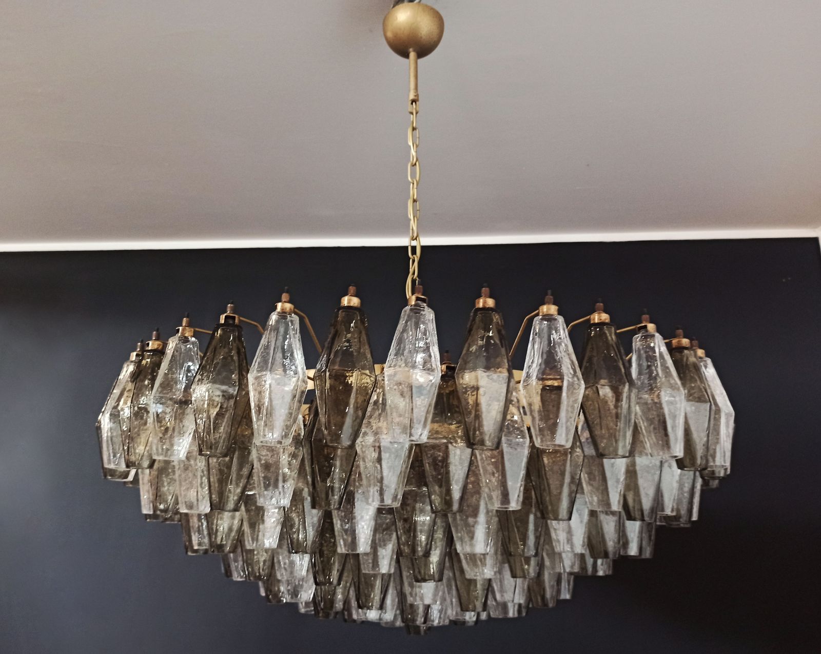 Amazing Murano Glass Candelier   185 Poliedri Clear And Smoked