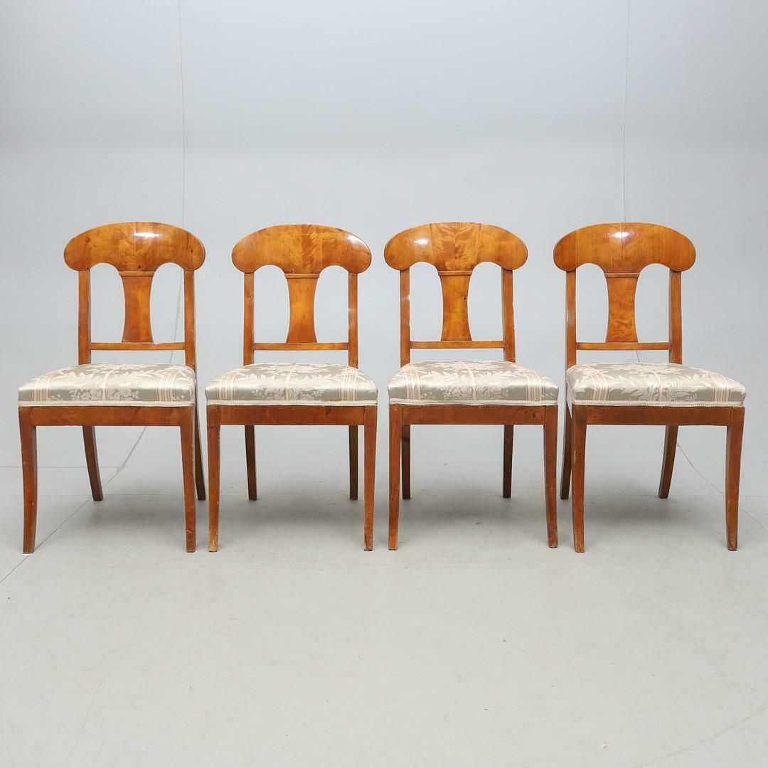 Swedish Biedermeier Dining Chairs Set Of 4 Quilt Golden Birch Honey Colour 1800s photo furniture