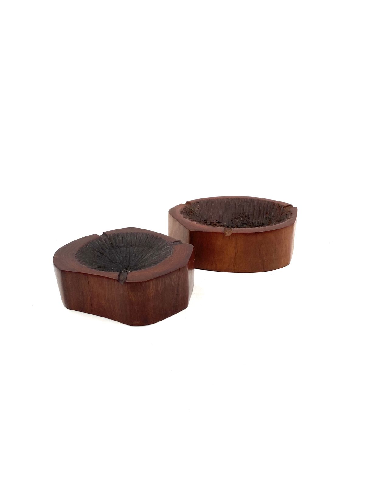 Organic Modern Set Of 2 Wood Ashtrays, France 1970s photo for sale