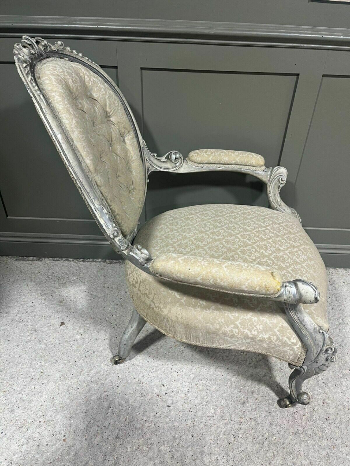Antique Armchair French Carved Wood With Silver Frame photo Furniture