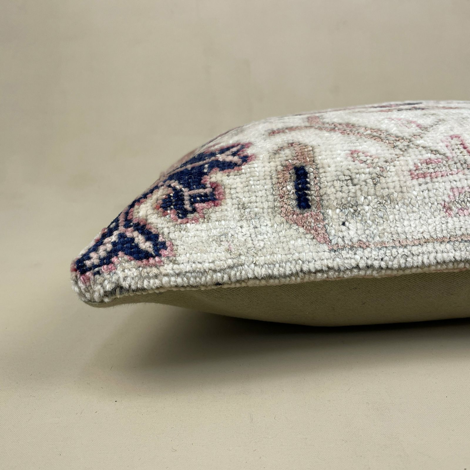 Antique Kilim Cushion Turkish Feather Filled Handwoven Patterned Beige Blue photo furniture