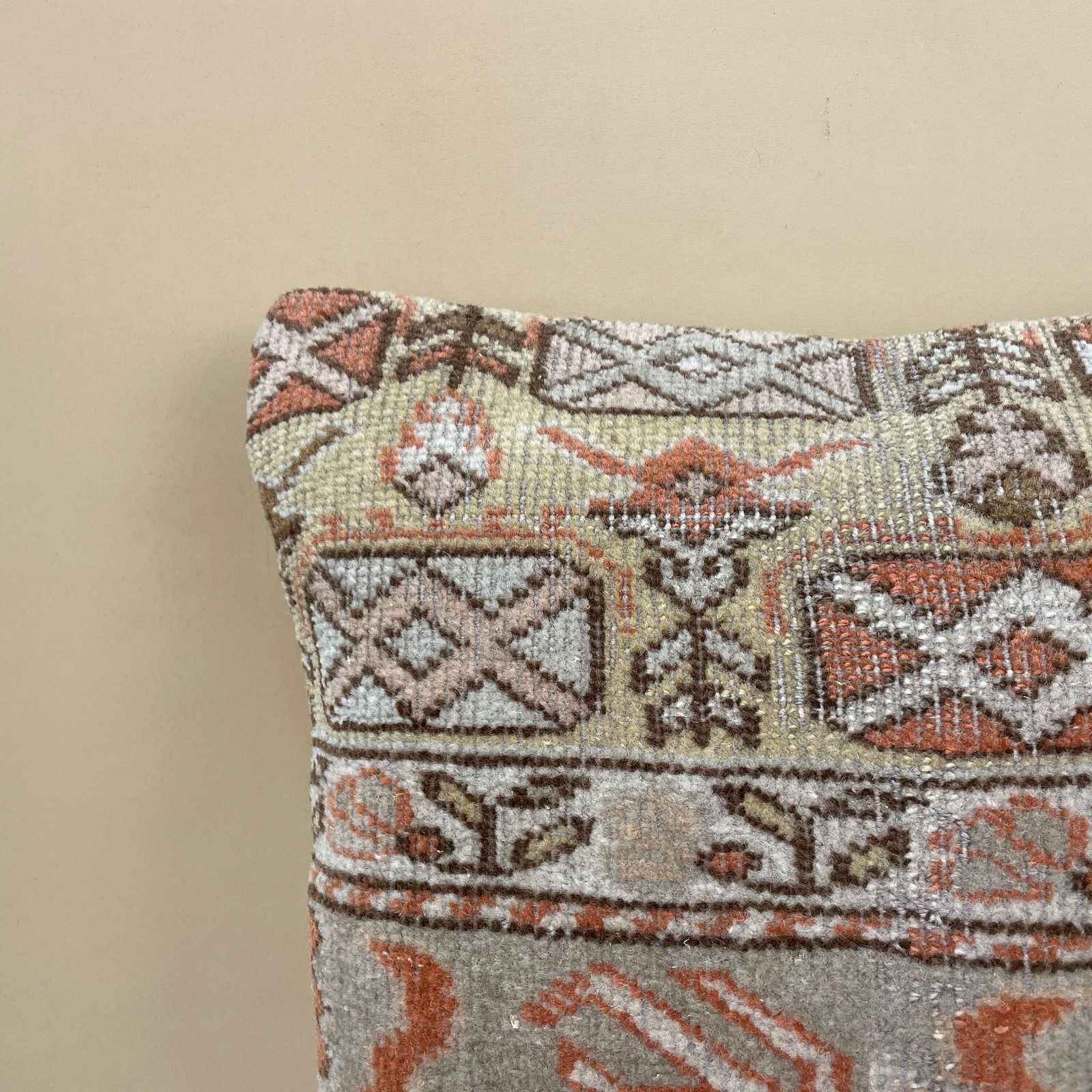 Antique Kilim Cushion Turkish Pillow Feather Filled Handwoven Geometric Beige Red photo furniture