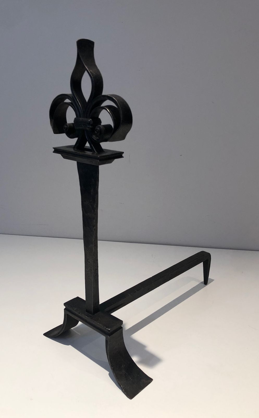 Important Pair Of Wrought Iron Andirons With Fleurs De Lys photo buy