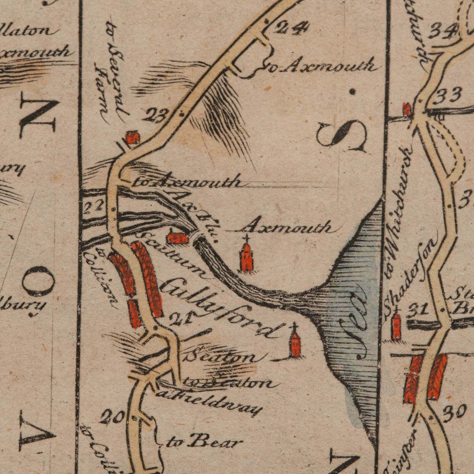 photo for sale Antique Coach Road Map, East Devon, English, Framed, Cartography, Georgian, 1720