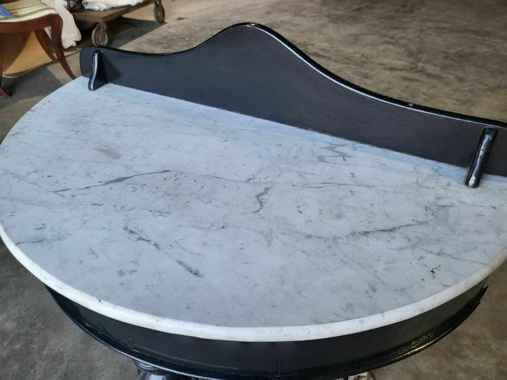 Antique Victorian Demilune Black Marble Wash Stand Side Table Dogs Turned Legs photo furniture