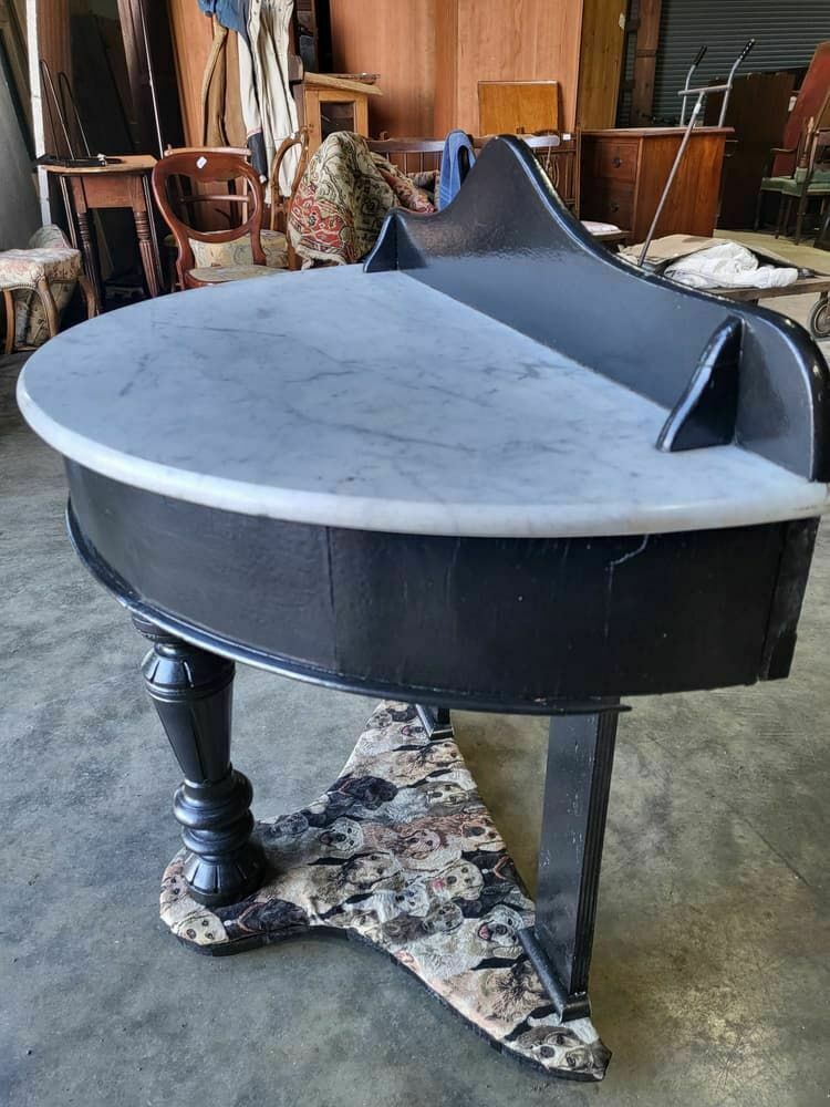 Antique Victorian Demilune Black Marble Wash Stand Side Table Dogs Turned Legs photo vintage