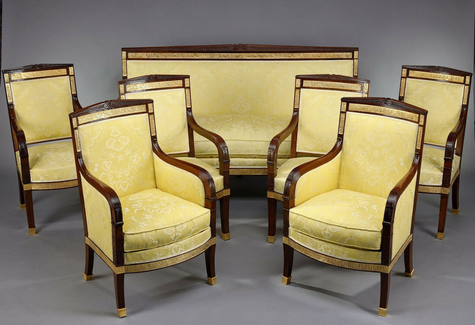 Mahogany Living Room Set With Four Armchairs, Two Bergères And A Sofa