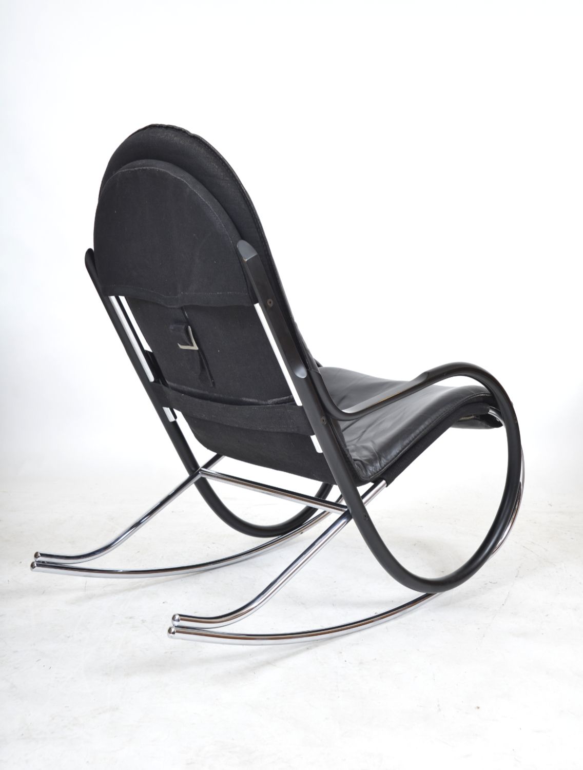 1970s Paul Tuttle Nonna Rocking Chair For Strässle International, Switzerland Rocker Chrome Leather photo vinterior