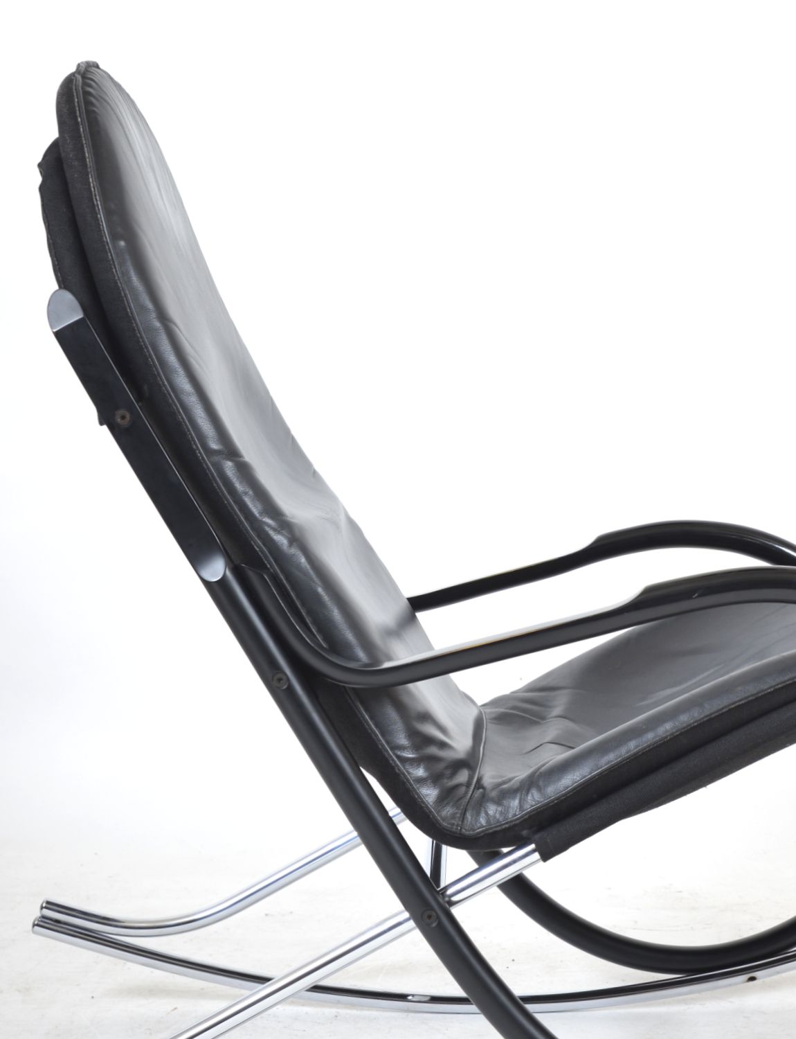 photo for sale 1970s Paul Tuttle Nonna Rocking Chair For Strässle International, Switzerland Rocker Chrome Leather
