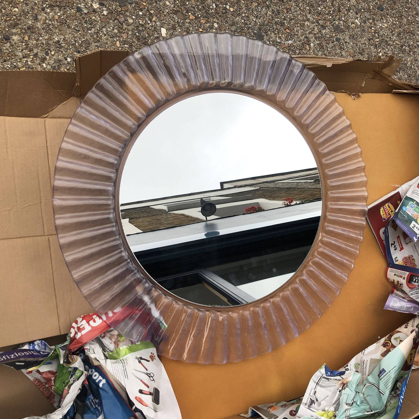 Acrylic Ice Wave Round Wall Mirror Italian 1970s Post Modern 1980s Bathroom photo vintage