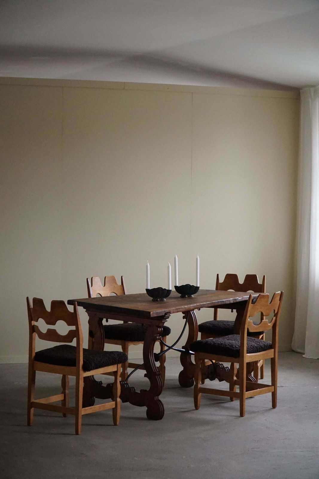 Antique Spanish Brutalist Table In Solid Oak & Wrought Iron, 19th Century photo for sale