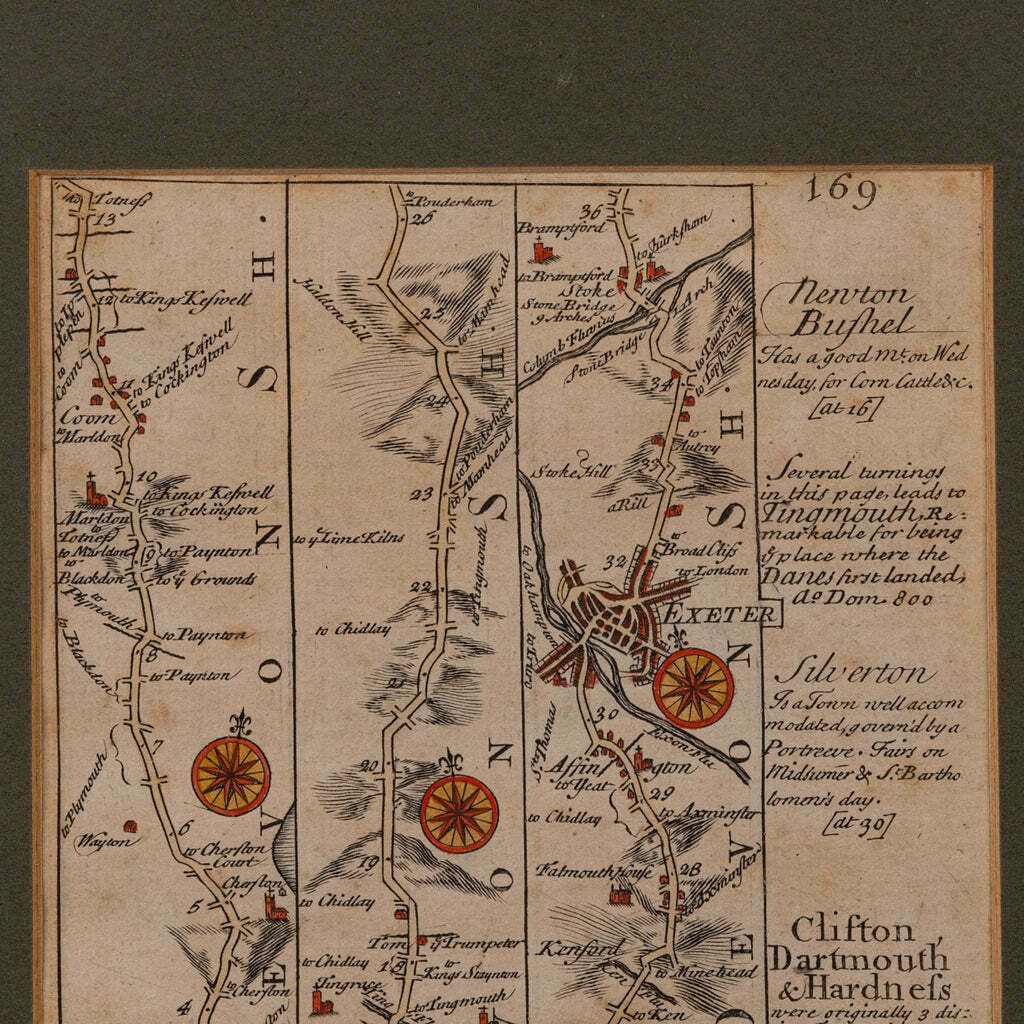 Antique Coaching Road Map, South Devon, English, Framed, Cartography, Georgian photo Art