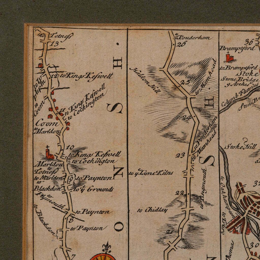 Antique Coaching Road Map, South Devon, English, Framed, Cartography, Georgian photo vinterior