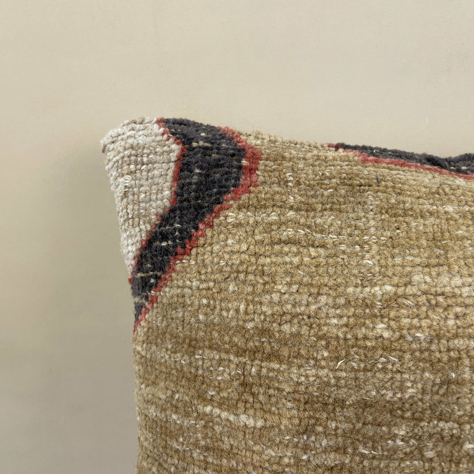 Antique Kilim Cushion Turkish Feather Filled Handwoven Abstract Beige Muted photo for sale