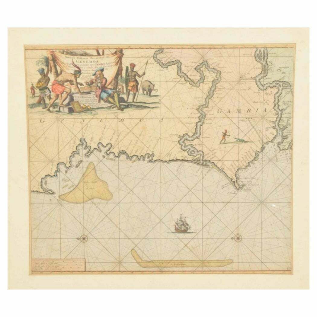 Original Hand Coloured Nautical Chart Of West Africa, C.1680