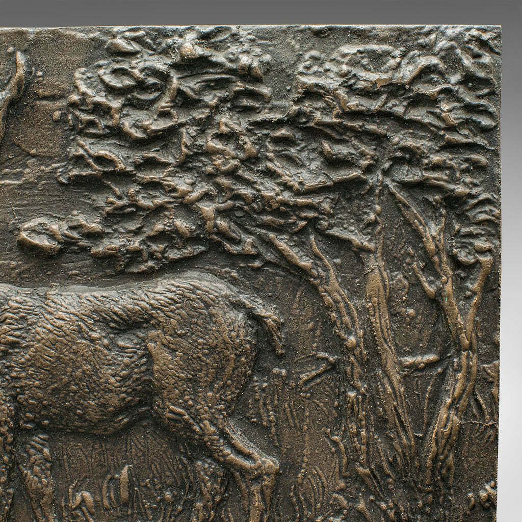 Vintage Stag Relief Plaque, English, Bronze, Decorative Plate, Country House photo vinterior