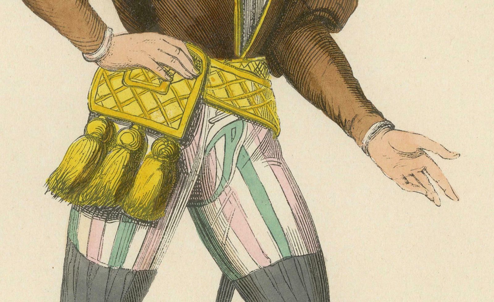 Stylish Swagger: A Young English Gentleman In The Middle Ages, Published In 1847 photo for sale
