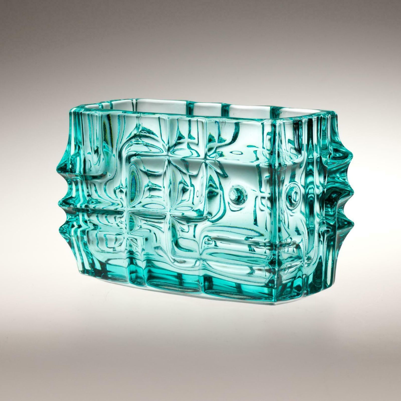 Blue Vladislav Urban Glass Jardeniere For Sklo Union Rosice, Czechoslovakia 1968 photo furniture