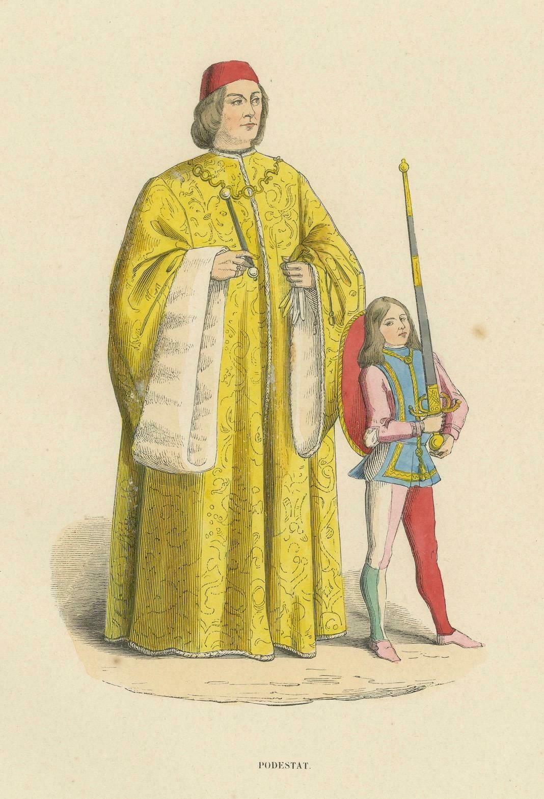 Civic Pride: A Podestà'S Robe In 'Costume Du Moyen âge', Genuine Lithograph 1847 photo vinterior