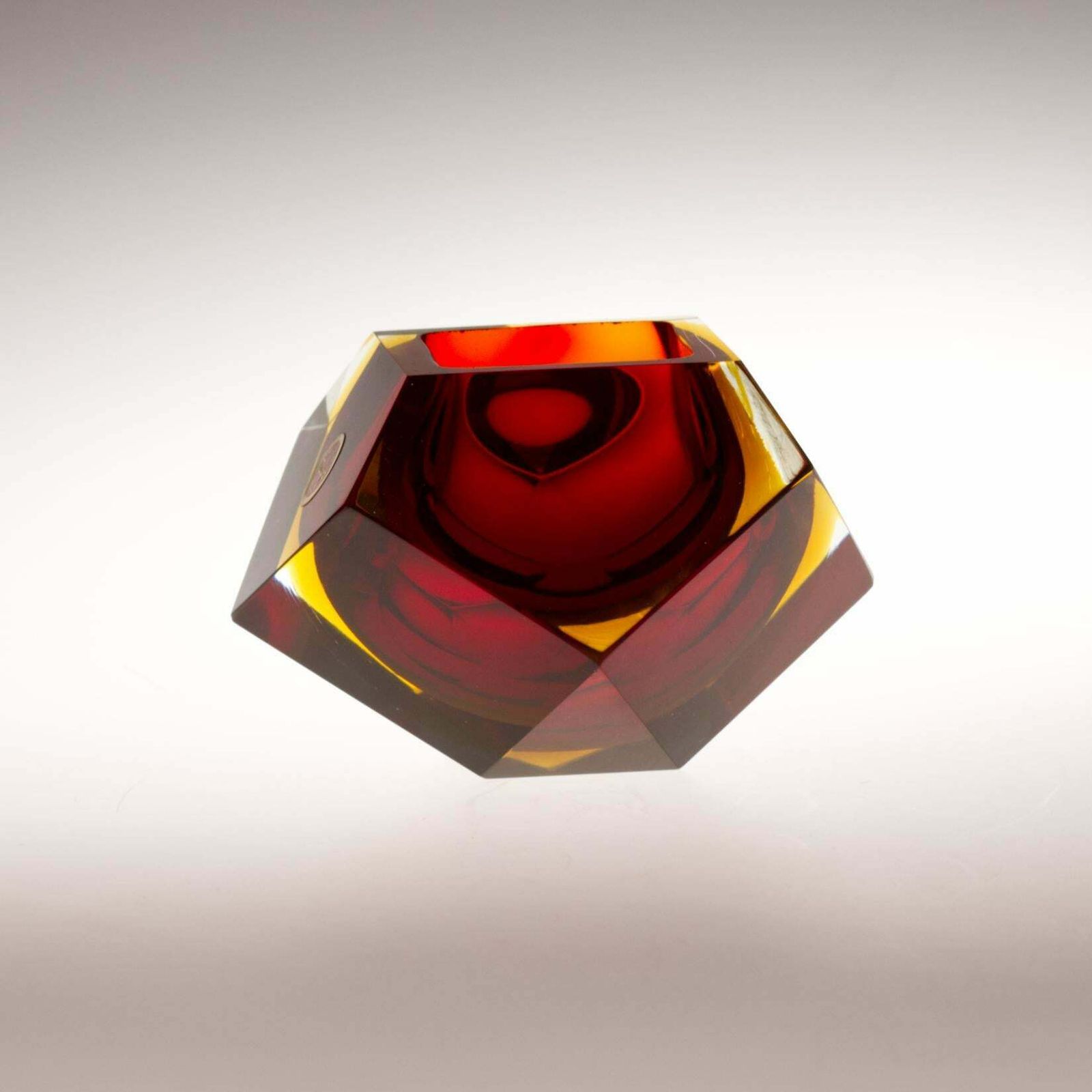 Murano Sommerso Red Faceted Glass Bowl By Flavio Poli 1960´S photo for sale