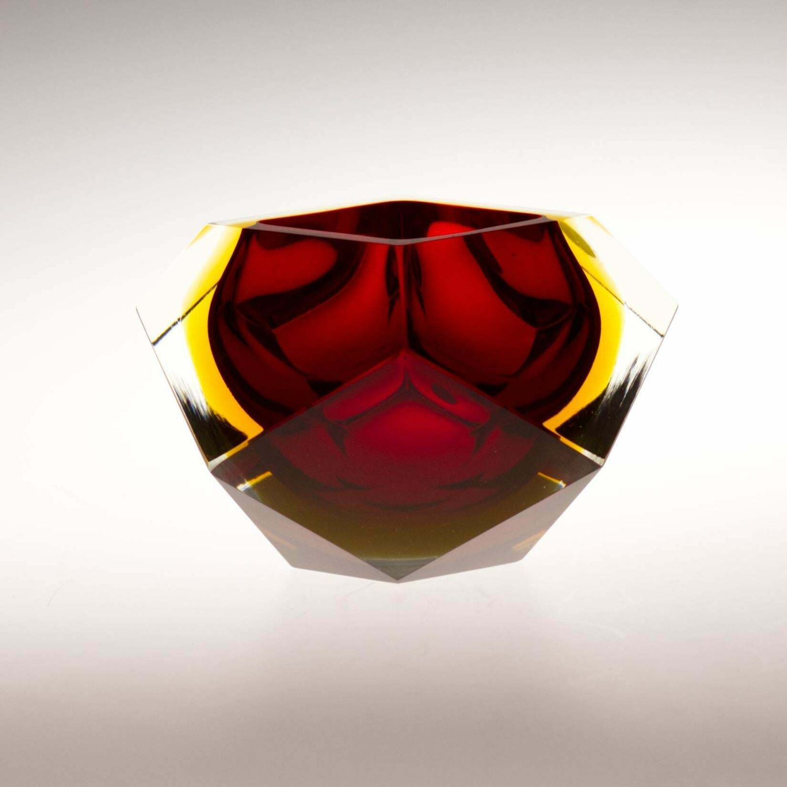 Murano Sommerso Red Faceted Glass Bowl By Flavio Poli 1960´S photo 323.0