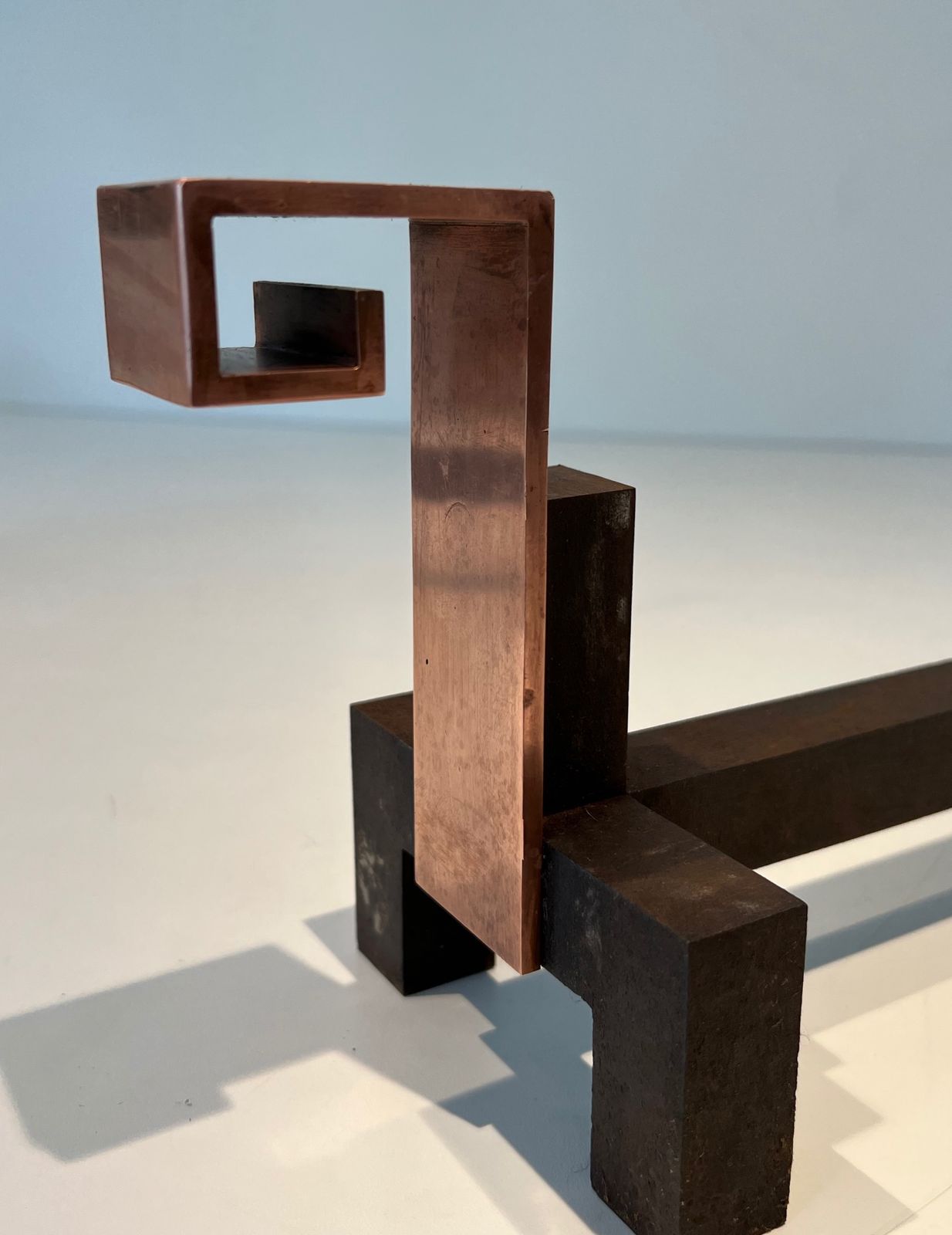 Home Fixtures Pair Of Modernist Chenets In Copper And Forged Iron photo