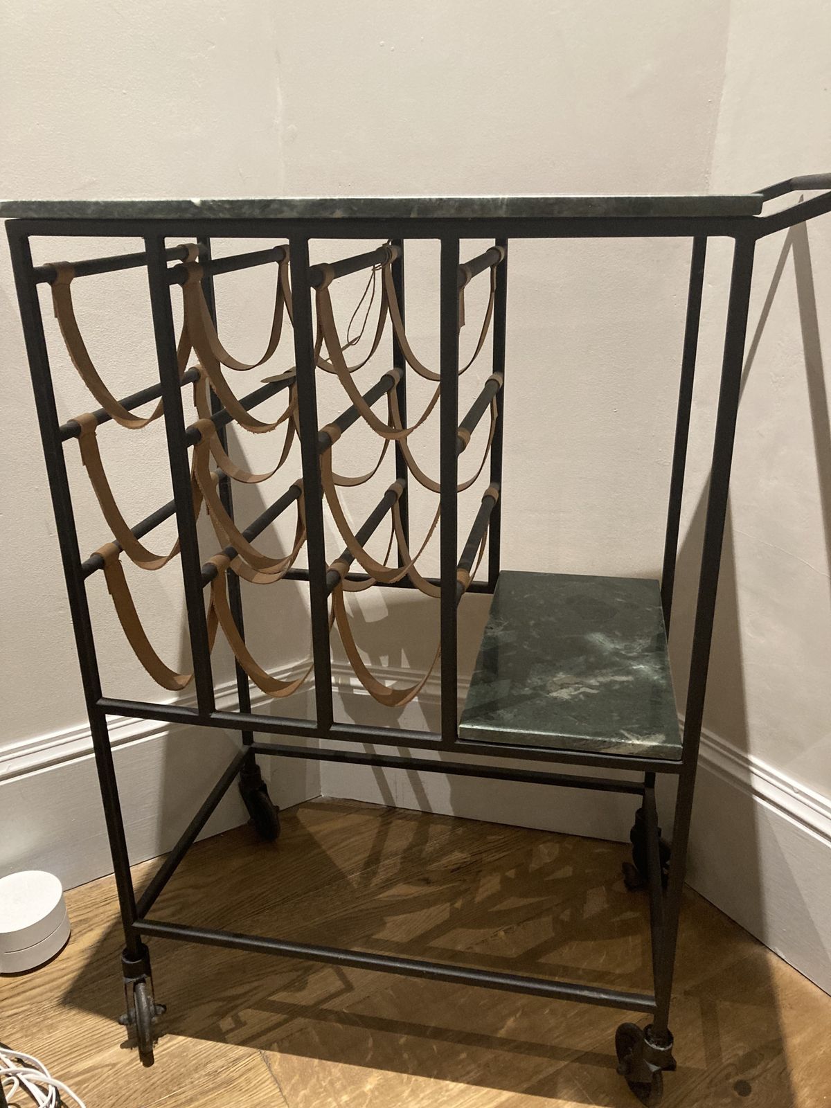 Vintage Green Marble Topped Wine Trolley