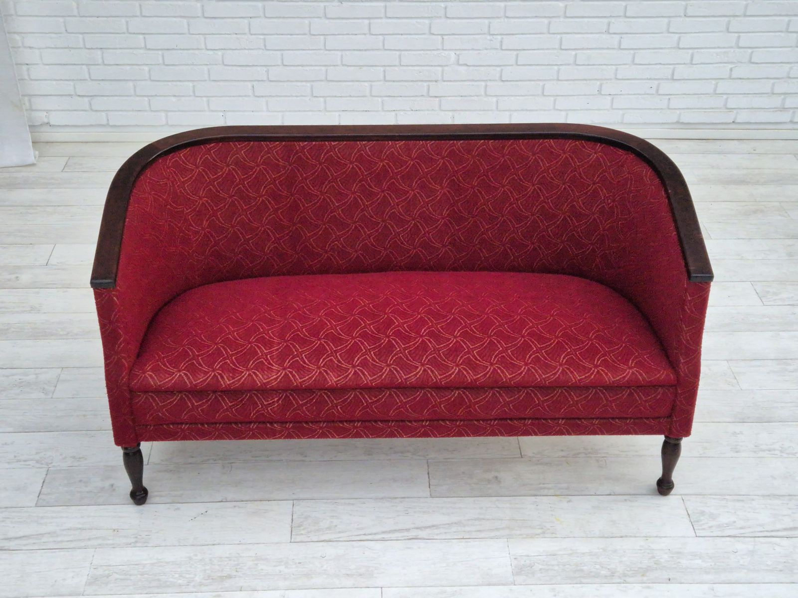 1950s, Danish 2 Seater Sofa, Original Very Good Condition, Ash Wood. photo furniture