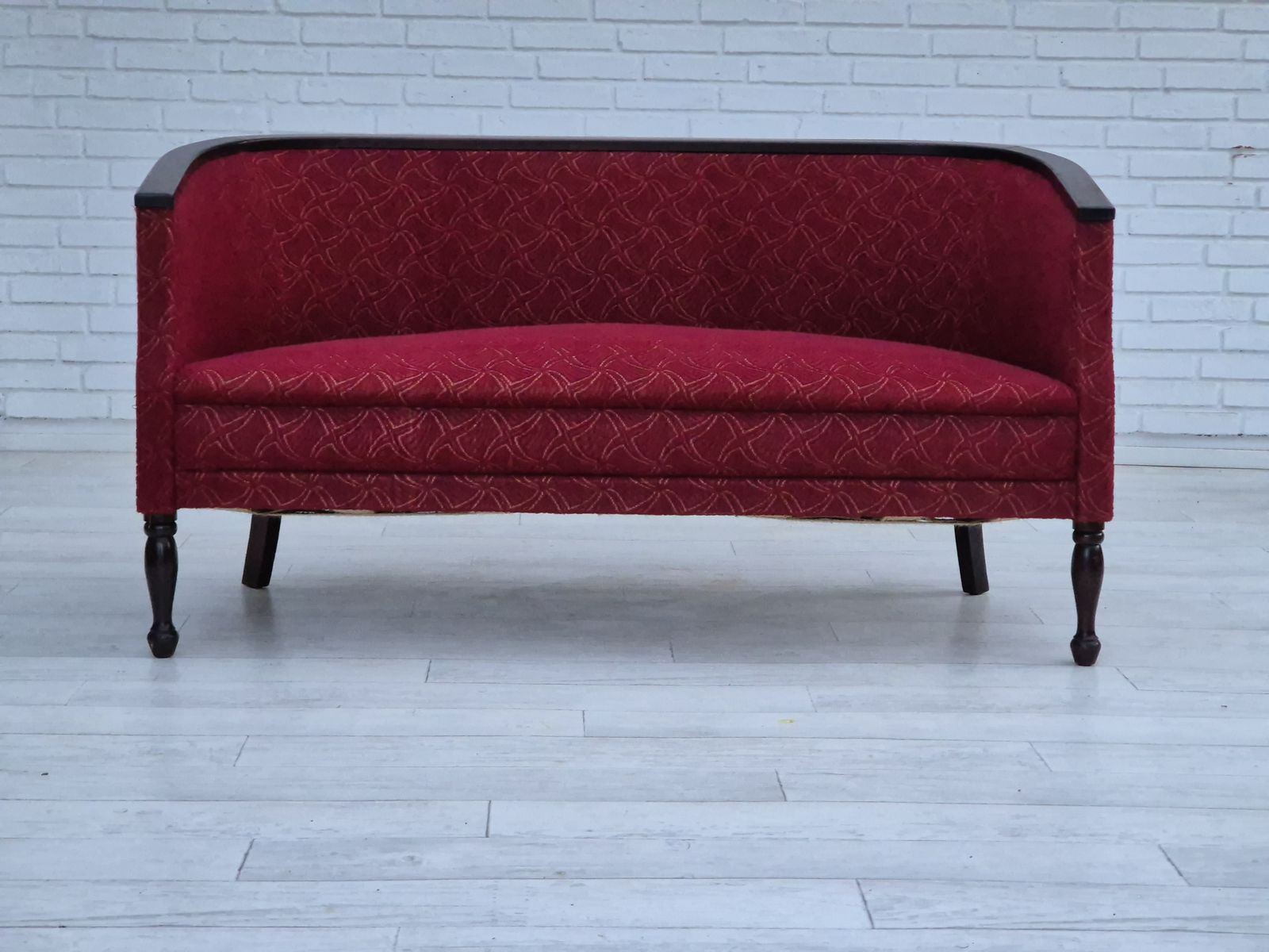 1950s, Danish 2 Seater Sofa, Original Very Good Condition, Ash Wood. photo vinterior