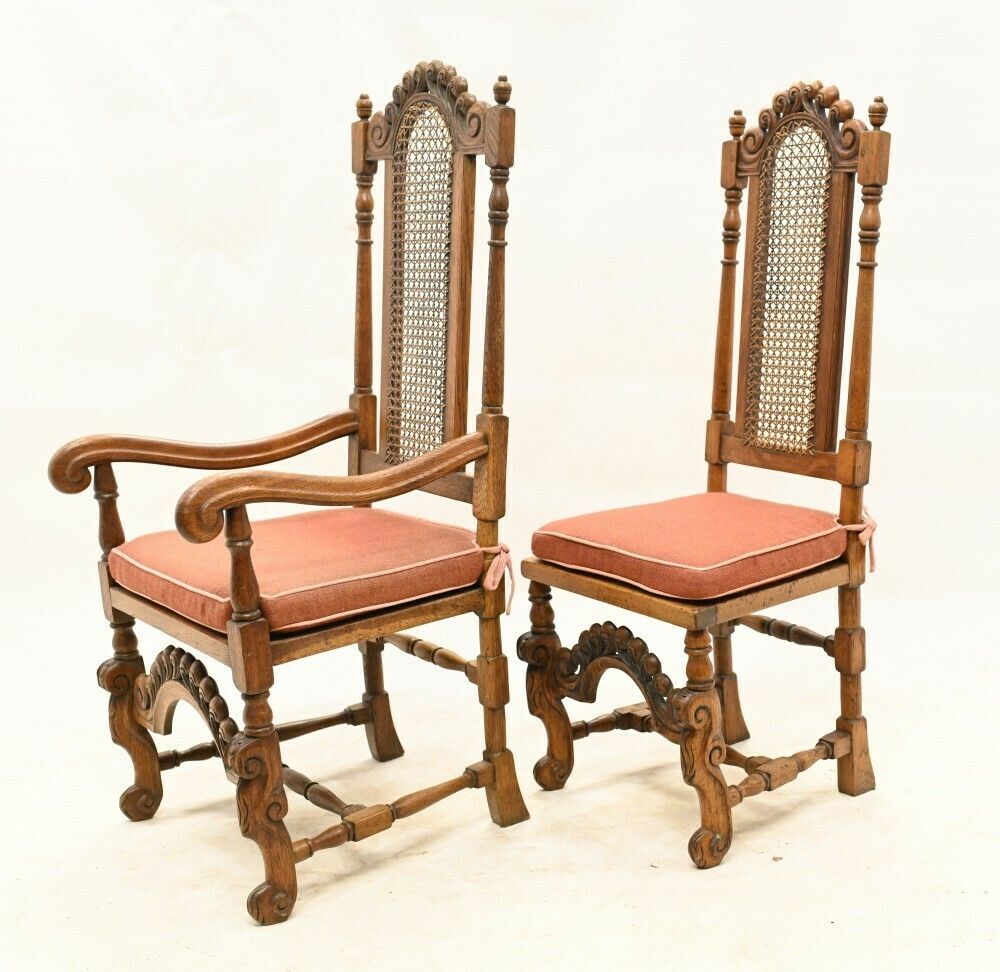 Set Oak Dining Chairs Jacobean Revival Farmhouse 1840 photo Furniture