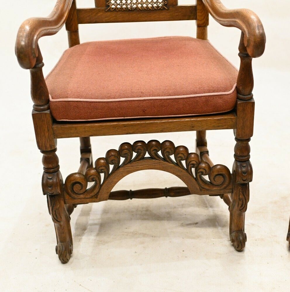 Set Oak Dining Chairs Jacobean Revival Farmhouse 1840 photo vintage