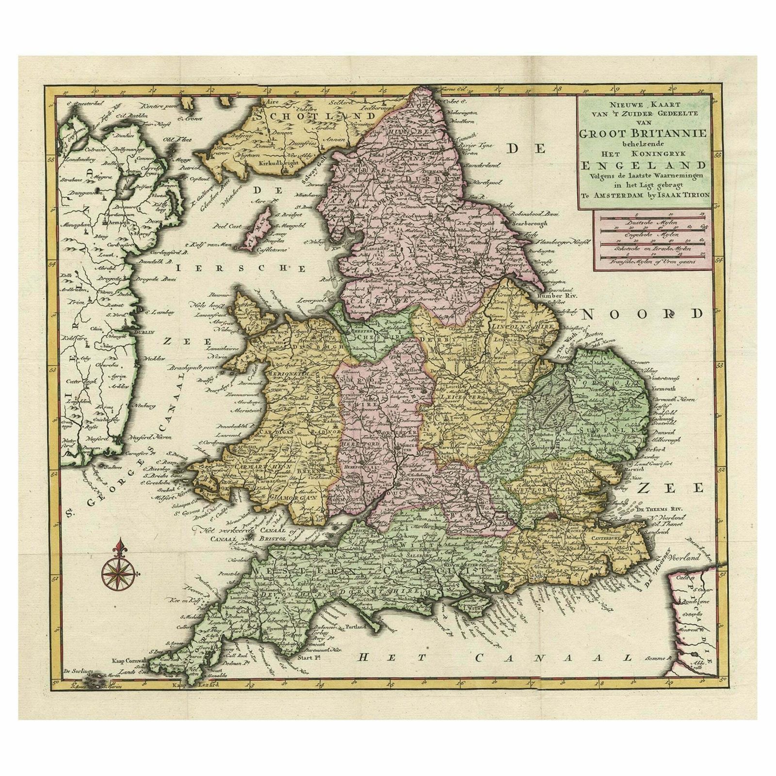 Antique Map Of The South Part Of Great Britain By Tirion, C.1750