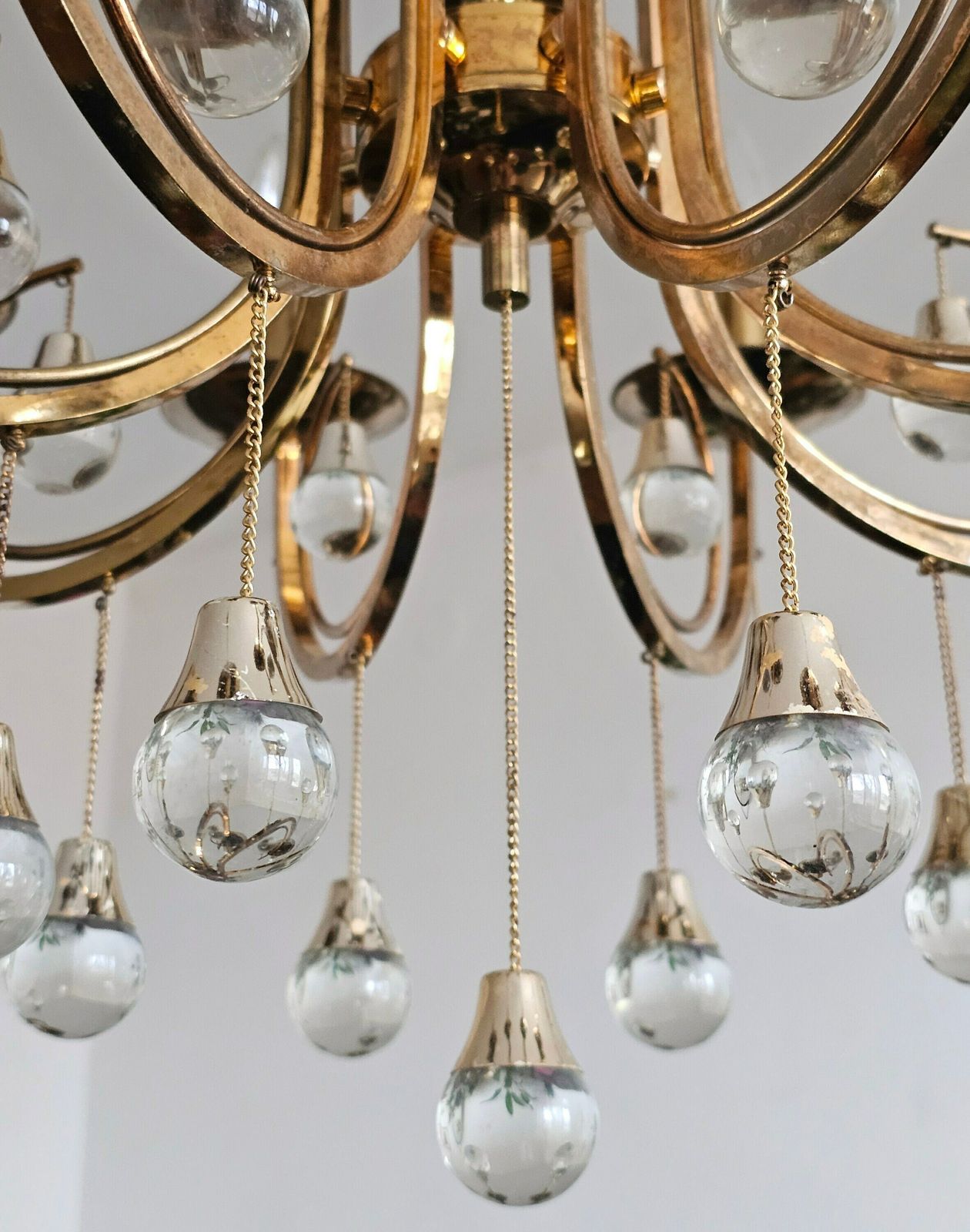 photo for sale Rare Mid Century Modern Crystal And Gilt Bronze Chandelier By Gaetano Sciolari // Made In Italy In 1960s