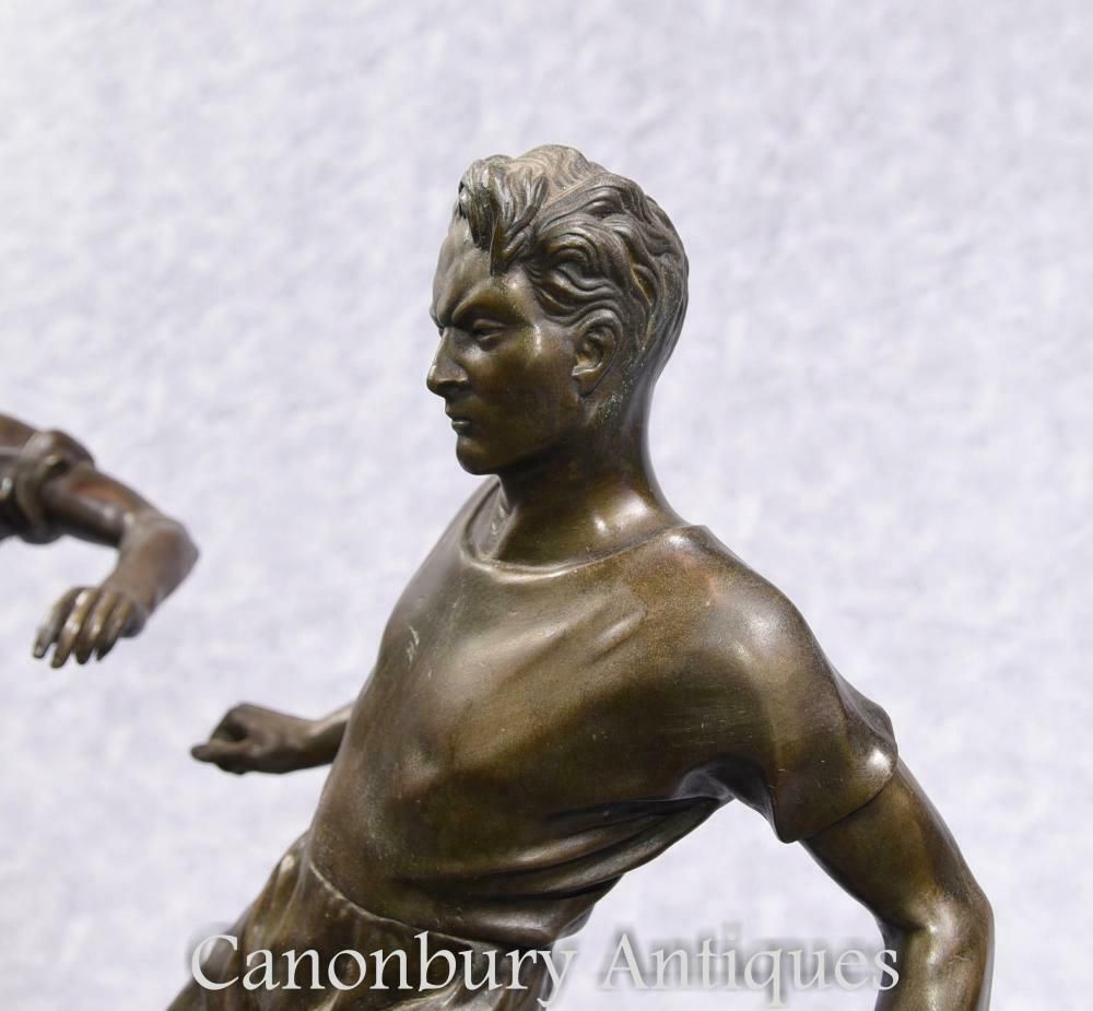Pair English Bronze Football Players Soccer Art Sport photo vinterior