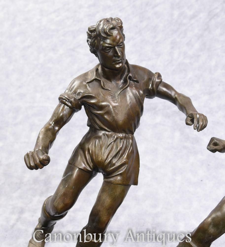 Pair English Bronze Football Players Soccer Art Sport photo buy