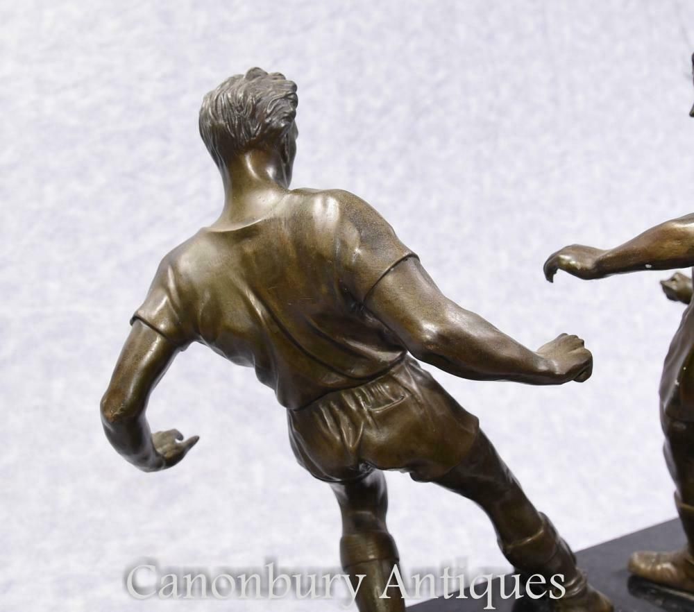 photo vinterior Pair English Bronze Football Players Soccer Art Sport