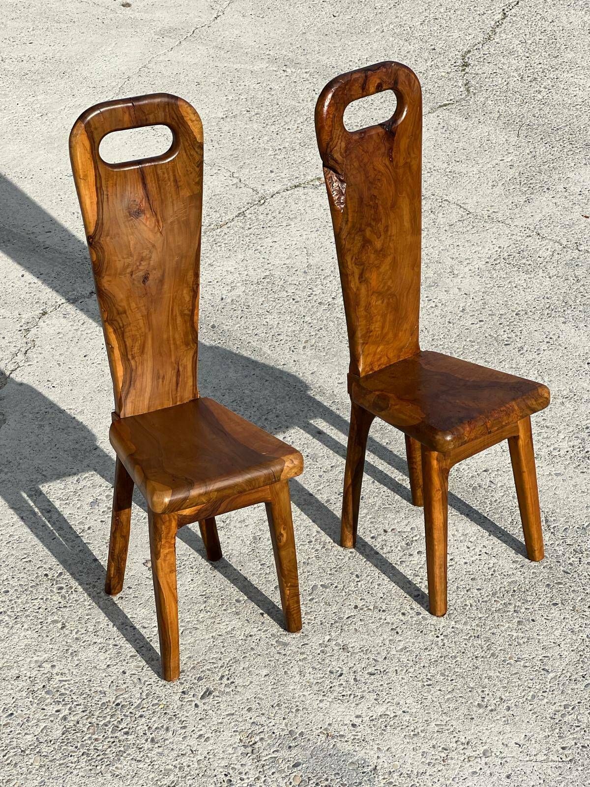 Sculptural High Back Chairs In Solid Olive Wood, France, 1960s, Set Of 6 photo for sale