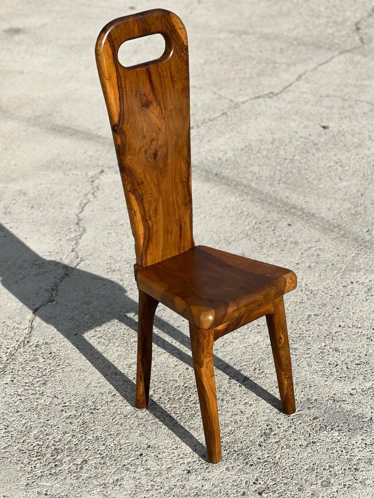 Sculptural High Back Chairs In Solid Olive Wood, France, 1960s, Set Of 6 photo Furniture