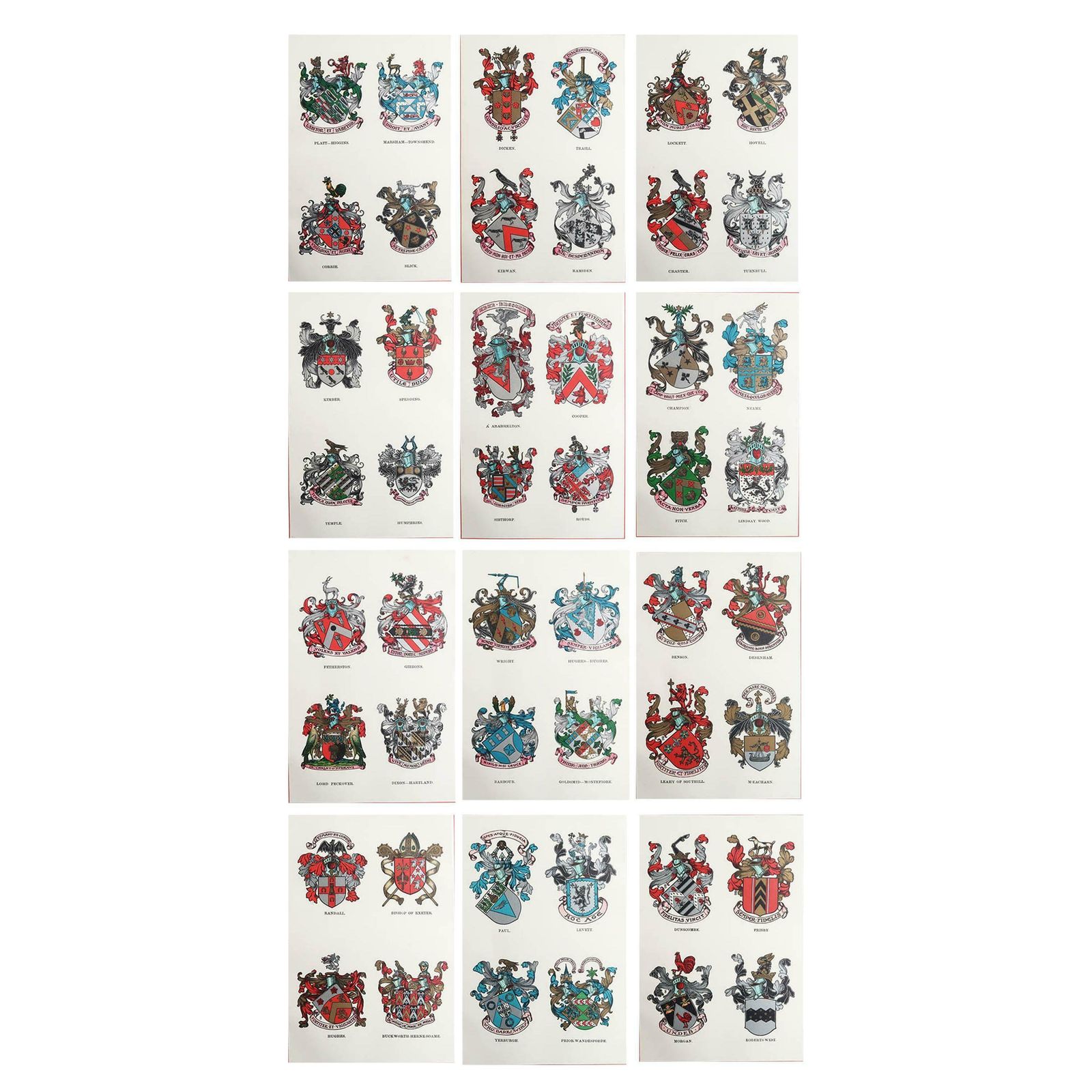 Set Of 12 Antique Prints Of English Family Coats Of Arms. C.1900