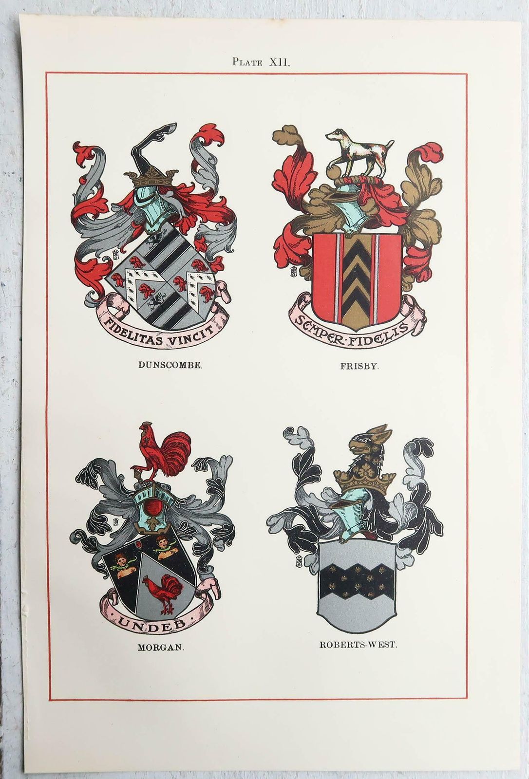 photo vinterior Set Of 12 Antique Prints Of English Family Coats Of Arms. C.1900