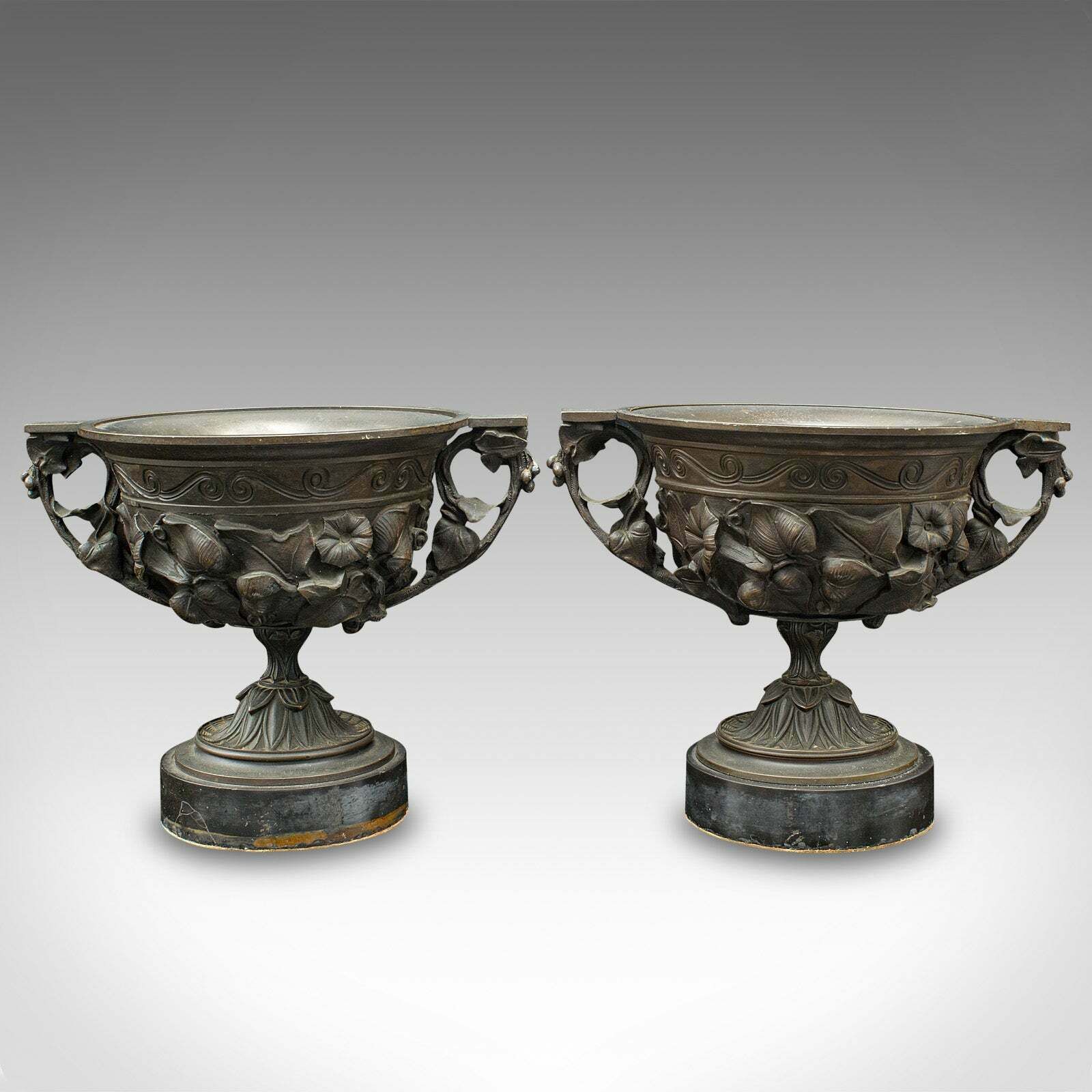 Large Pair Of Antique Drinking Cups, Italian Bronze Grand Tour Goblet, Victorian photo furniture