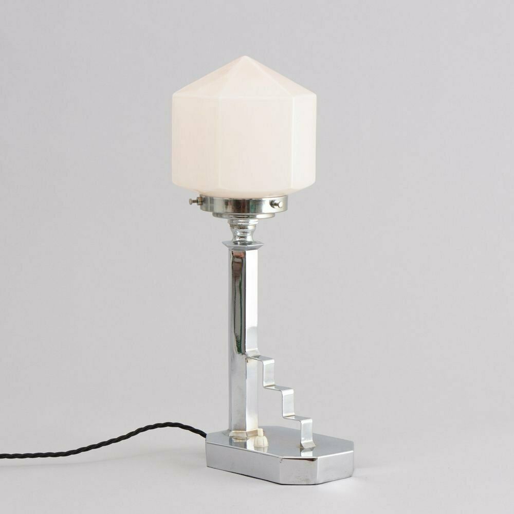 Art Deco Table Lamp On Chrome Base With Pyramid Shade, British C.1930