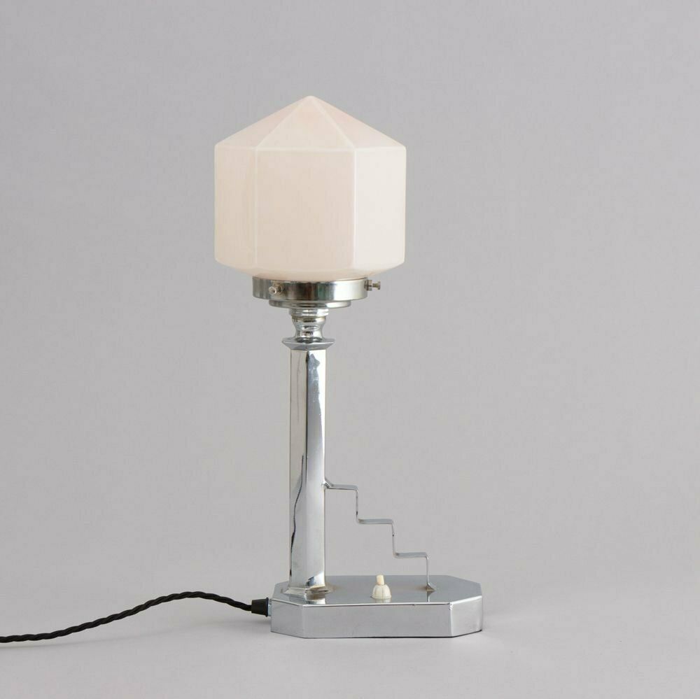 Art Deco Table Lamp On Chrome Base With Pyramid Shade, British C.1930 photo furniture
