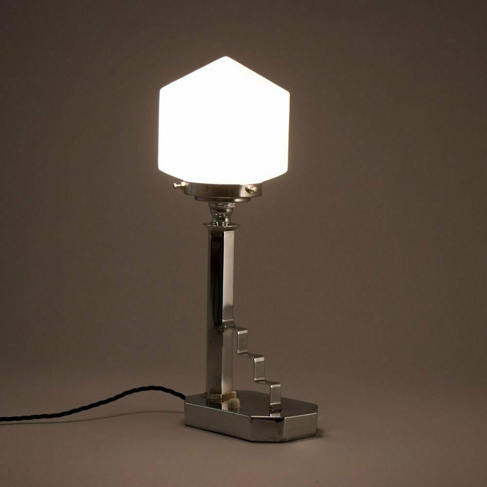 Art Deco Table Lamp On Chrome Base With Pyramid Shade, British C.1930 photo for sale