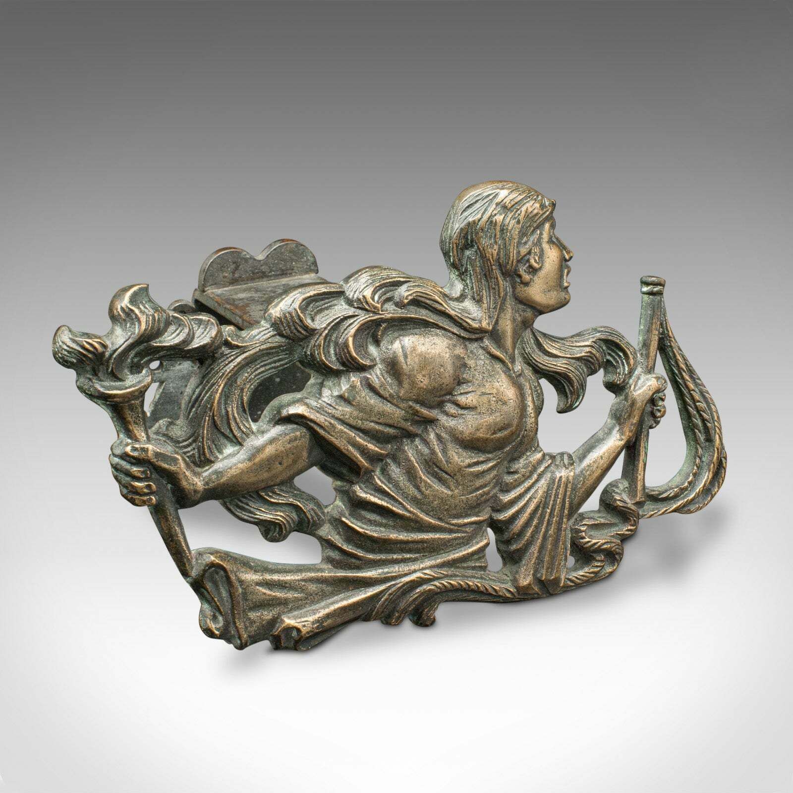 Pair Of Antique Figural Andirons, French Bronze, Fireside, Country House, C.1850 photo for sale