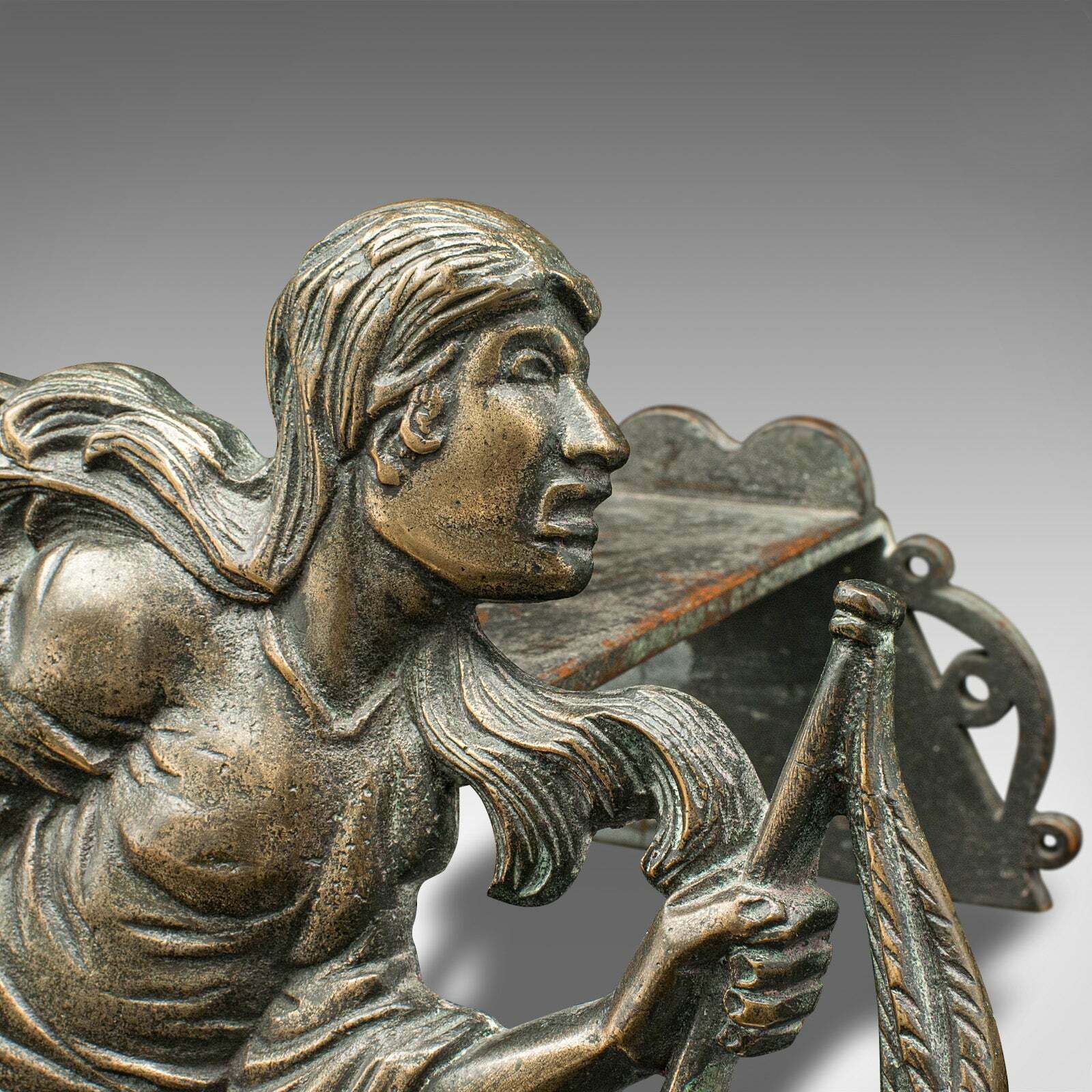 photo for sale Pair Of Antique Figural Andirons, French Bronze, Fireside, Country House, C.1850